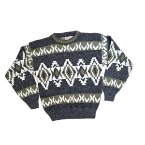 Vtg 1980s Big Bear Trading Co Aztec Geometric Grandpa Knit Sweater Mens Size M